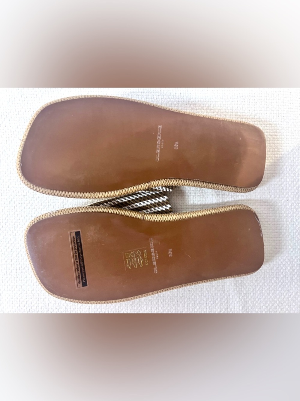 Robert Clergerie Brown and White Striped Slide Sandals - Picture 8 of 10